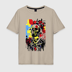 Футболка оверсайз мужская Skull - pop art - sketch, цвет: миндальный