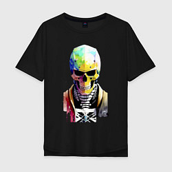 Мужская футболка оверсайз Skull - cyberpunk - watercolor