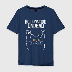 Футболка оверсайз мужская Hollywood Undead rock cat, цвет: тёмно-синий