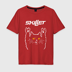 Футболка оверсайз мужская Skillet rock cat, цвет: красный