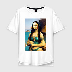 Мужская футболка оверсайз Мона Лиза на пляже - Биарриц - Франция