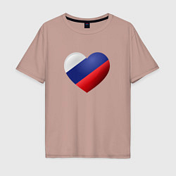 Мужская футболка оверсайз Флаг России в сердце