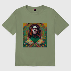 Мужская футболка оверсайз Фрактальный граффити арт Боб Марли
