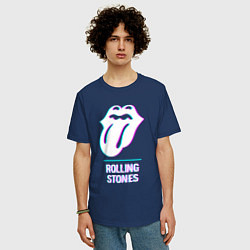 Футболка оверсайз мужская Rolling Stones glitch rock, цвет: тёмно-синий — фото 2