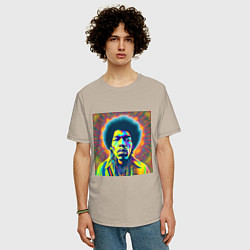 Футболка оверсайз мужская Jimi Hendrix Magic Glitch Art, цвет: миндальный — фото 2