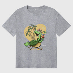 Футболка оверсайз мужская Черепаха на отдыхе, футболка хб, цвет: меланж