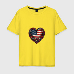 Мужская футболка оверсайз Сердце с цветами флаг США