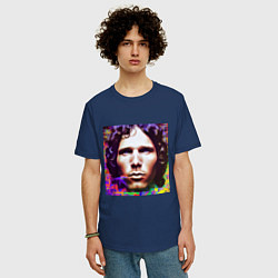 Футболка оверсайз мужская Jim Morrison Glitch 25 Digital Art, цвет: тёмно-синий — фото 2