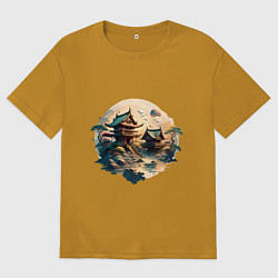 Мужская футболка оверсайз Японское святилище в стиле моротай