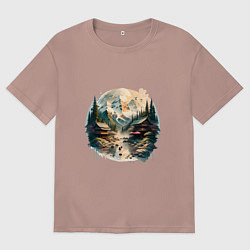 Мужская футболка оверсайз Японские дома на фоне гор в стиле моротай