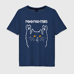 Футболка оверсайз мужская Foo Fighters rock cat, цвет: тёмно-синий
