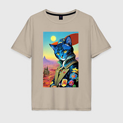 Мужская футболка оверсайз Модный кот - ретро - нейросеть