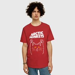 Футболка оверсайз мужская Arctic Monkeys rock cat, цвет: красный — фото 2