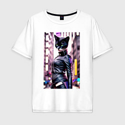 Футболка оверсайз мужская Cool black cat - neural network - fashionista, цвет: белый