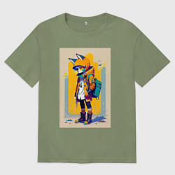 Футболка оверсайз мужская Fox cub - urban style - neural network, цвет: авокадо