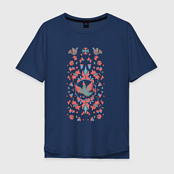 Мужская футболка оверсайз Орнамент с птицами в стиле пермогорской росписи