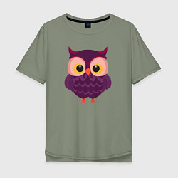Мужская футболка оверсайз Сиреневая сова с большими глазами