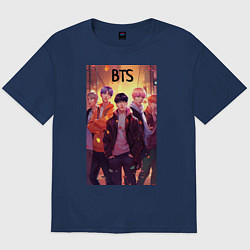 Футболка оверсайз мужская BTS kpop anime, цвет: тёмно-синий