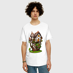 Футболка оверсайз мужская Многоэтажный сказочный домик, цвет: белый — фото 2