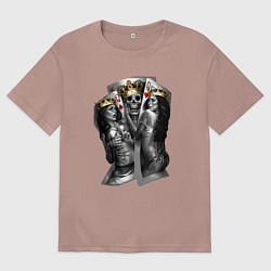 Мужская футболка оверсайз Девушки, карты и скелет в короне