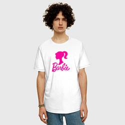 Футболка оверсайз мужская Розовый логотип Барби, цвет: белый — фото 2