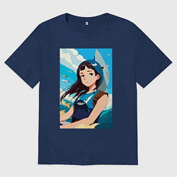 Футболка оверсайз мужская Девочка и океан, цвет: тёмно-синий