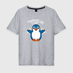 Мужская футболка оверсайз Fly penguin