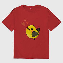 Мужская футболка оверсайз Птичка иволга с сердечками