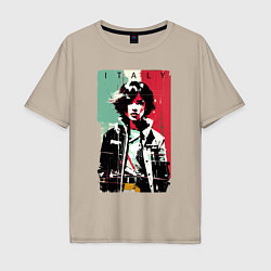 Мужская футболка оверсайз Девчонка на фоне флага - Италия - поп-арт