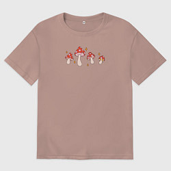 Футболка оверсайз мужская Грибы мухоморы в ретро стиле, цвет: пыльно-розовый