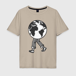 Мужская футболка оверсайз Шагающая планета
