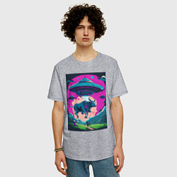 Футболка оверсайз мужская Похищение коровы пришельцами, цвет: меланж — фото 2