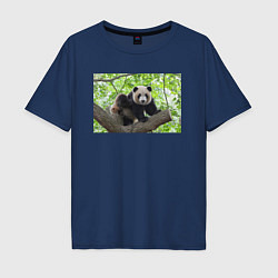 Футболка оверсайз мужская Медведь панда на дереве, цвет: тёмно-синий
