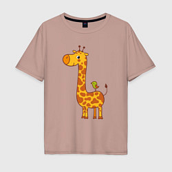 Мужская футболка оверсайз Жираф и птичка