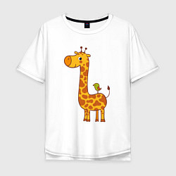 Мужская футболка оверсайз Жираф и птичка