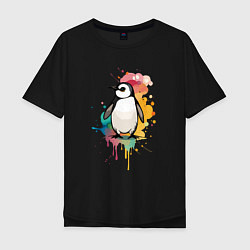 Мужская футболка оверсайз Красочный пингвин
