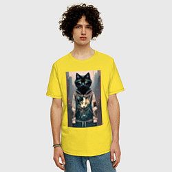 Футболка оверсайз мужская Уличный котяра в модном прикиде, цвет: желтый — фото 2