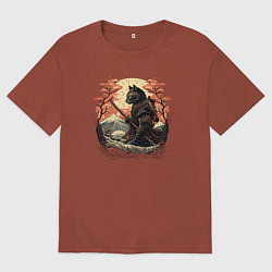 Мужская футболка оверсайз Японский самурайский кот