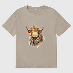 Футболка оверсайз мужская Бык в шарфе, цвет: миндальный