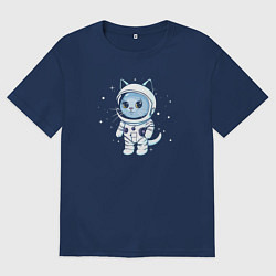 Футболка оверсайз мужская Котик в космосе, цвет: тёмно-синий