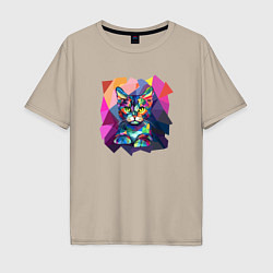Мужская футболка оверсайз Кот в стиле полигональном