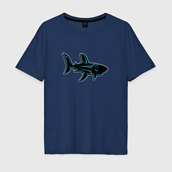 Футболка оверсайз мужская Неоновая акула с узором, цвет: тёмно-синий