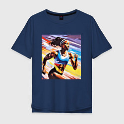 Футболка оверсайз мужская Девушка спринтер, цвет: тёмно-синий