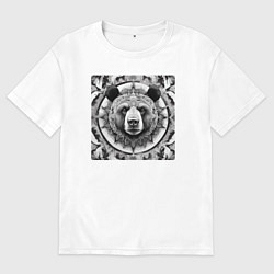 Футболка оверсайз мужская Мандала-медведь, цвет: белый