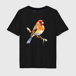 Мужская футболка оверсайз Оранжевая птица на ветке