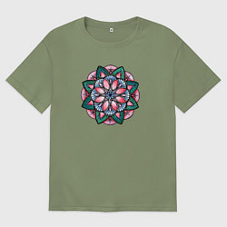 Футболка оверсайз мужская Мандала красно зеленая, цвет: авокадо