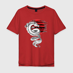 Мужская футболка оверсайз Тату японский дракон с красным солнцем