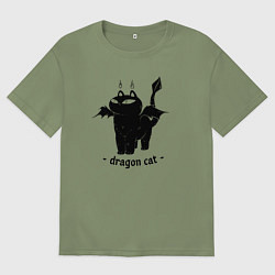 Мужская футболка оверсайз Black dragon cat