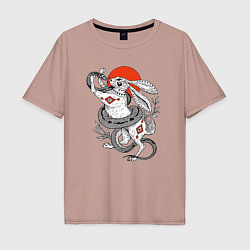 Мужская футболка оверсайз Борьба зайца со змеей