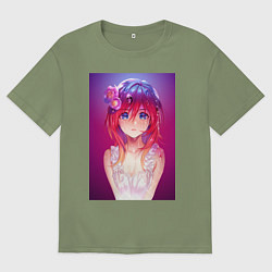 Футболка оверсайз мужская Anime Girl refflex, цвет: авокадо